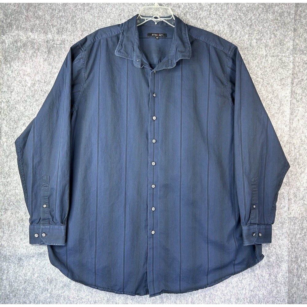 Synrgy Shirt Men's 3XLT Black Blue Striped Long Sleeve Button Up Flip Cuff